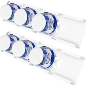 sophico yogurt organizer for refrigerator – 4 capacity yogurt slider holder with adhesive tapes, fits 3.75” yogurt cups, greek & vegan yogurt, space saving fridge storage (white, 2 pack)