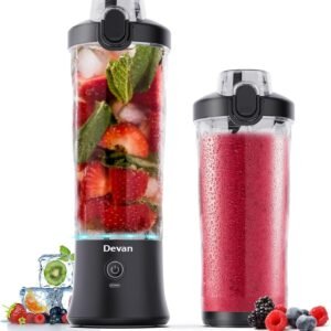 portable 20 oz blender for shakes & smoothies — waterproof, bpa free with travel lid, black