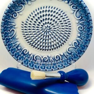all in one premium ceramic garlic grater plate 4 piece set – multi use kitchen tool with peeler, cleaning brush & stand