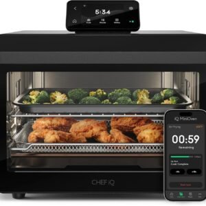 chef iq minioven 11 in 1 smart toaster oven & air fryer, 25 qt, 1750w – black