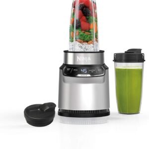 ninja nutri pro single serve blender – smoothies, shakes & frozen drinks, includes 2 cups & lids, ice crushing – silver (bn401)