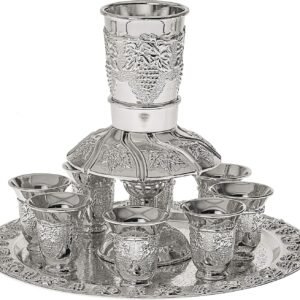 jerusalem motifs silver plated 6 cup kiddush wine fountain
